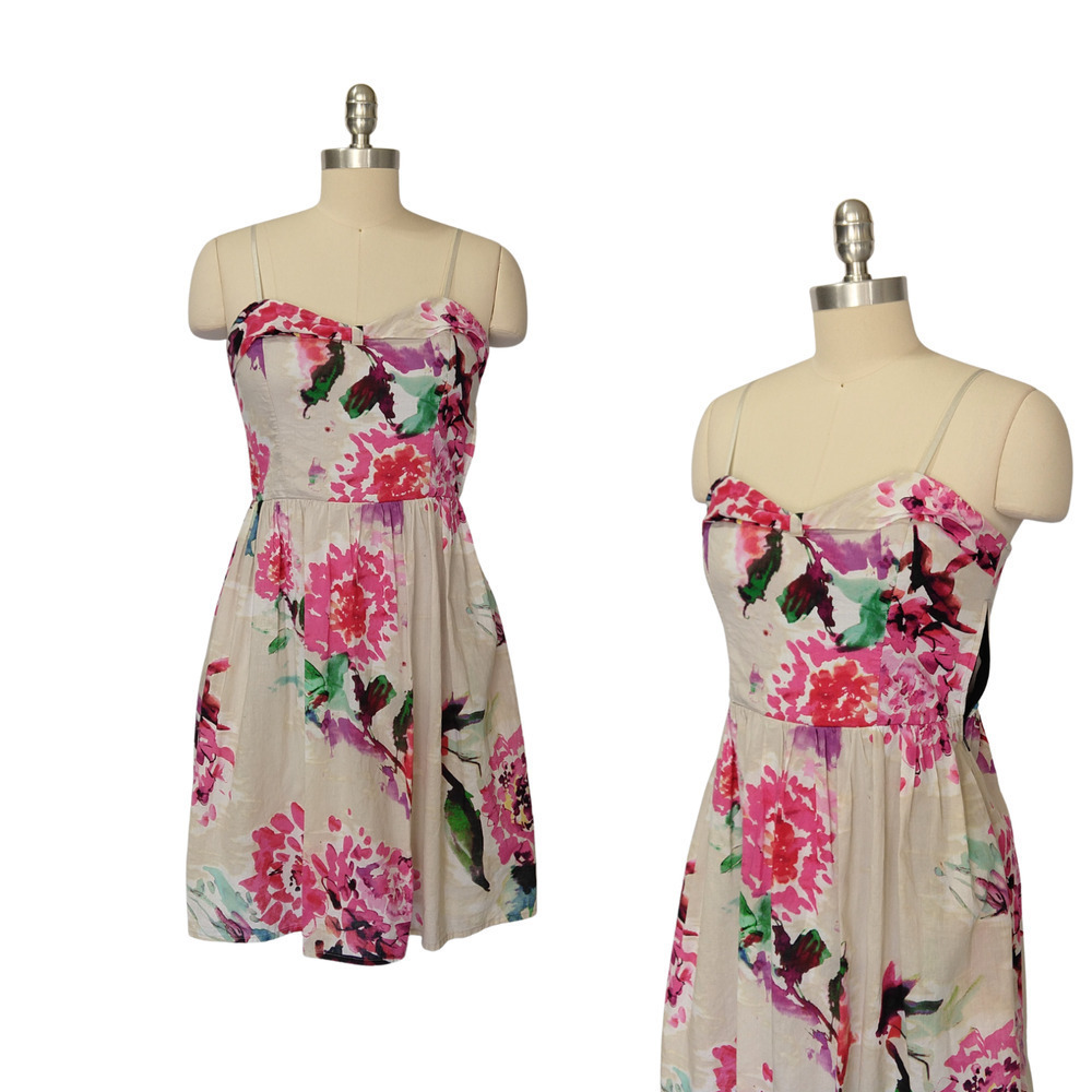 Vintage Y2K Ruby Rox Floral Print Mini Dress Size M Watercolor Pockets 2000s